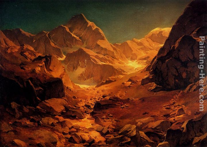 A Mountainous Landscape painting - Oswald Achenbach A Mountainous Landscape art painting